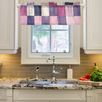 Yayeee Window Valance for Kitchen Farmhouse Rod Pocket Pink and Purple Paid Pattern Short Curtain for Living Room
