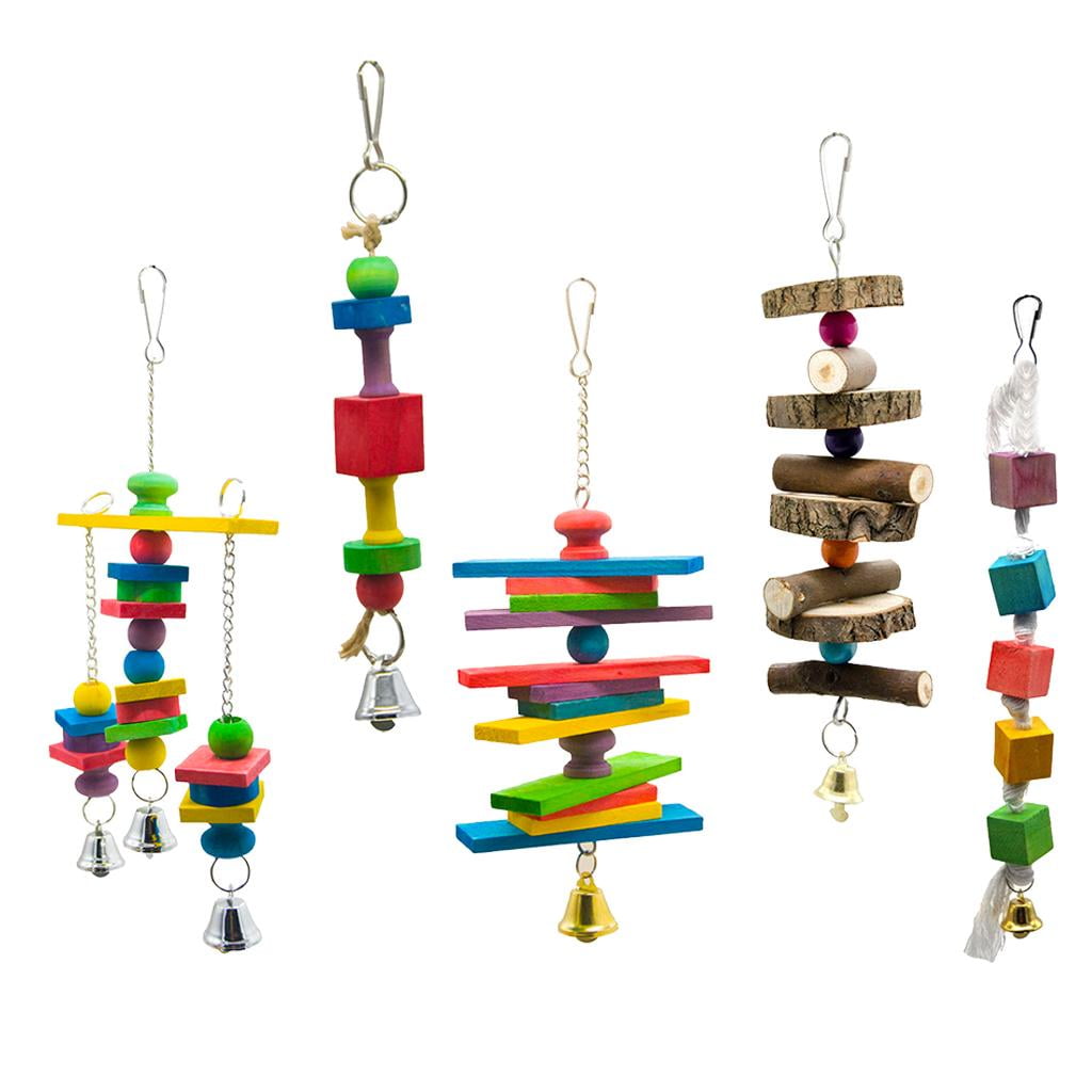 Large Parrot Toy - Multicolored Wooden Blocks Toys for Birds African Grey Cockatoos Playing Climbing Biting