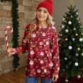 thumbnail image 6 of Women's Casual Long Sleeve Round Neck Sweatshirt Fit Pleated Top with Christmas Print for Fashionable Holiday Outfits and Comfortable Wear,Deep Red,L, 6 of 6