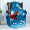thumbnail image 4 of Moon Soft Flannel Fleece Throw Blanket, Retro Airplane Moon and Stars in Sky Jumping Fish and Wavy Sea Print, Cozy Plush for Indoor and Outdoor Use, 50" x 60", Blue and Yellow, by Ambesonne, 4 of 5
