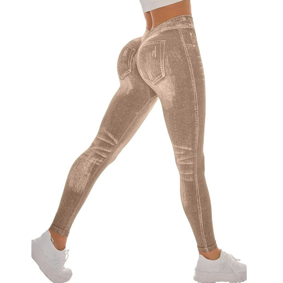 Ovticza High Waisted Skinny Butt Lifting Jeans Leggings Tummy Control Jeggings for Women with Pockets Khaki L