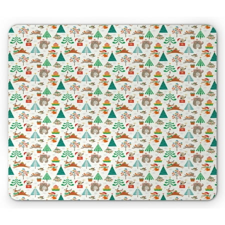 Christmas Mouse Pad, Baby Kids Theme Xmas Cartoon Pattern Bear Deer Owl Birds Tree Snowflakes Image, Rectangle Non-Slip Rubber Mousepad, Multicolor, by