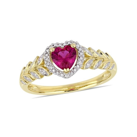 Ctw Diamond Tanzanite Gold Jewelry - 3/5 Carat (ctw) Lab Created Ruby Promise Heart Ring in 10K Yellow Gold with Diamonds