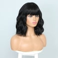 thumbnail image 4 of LinenLoon Perruque Noire avec Frange Perruque pour Femmes 12 Po Courte Ondulée Bouclée Perruque Cheveux Noirs Naturels Perruques Résistantes à la Chaleur Remplacement Cheveux (12 Pieds' Naturel Noir 1B), 4 of 5