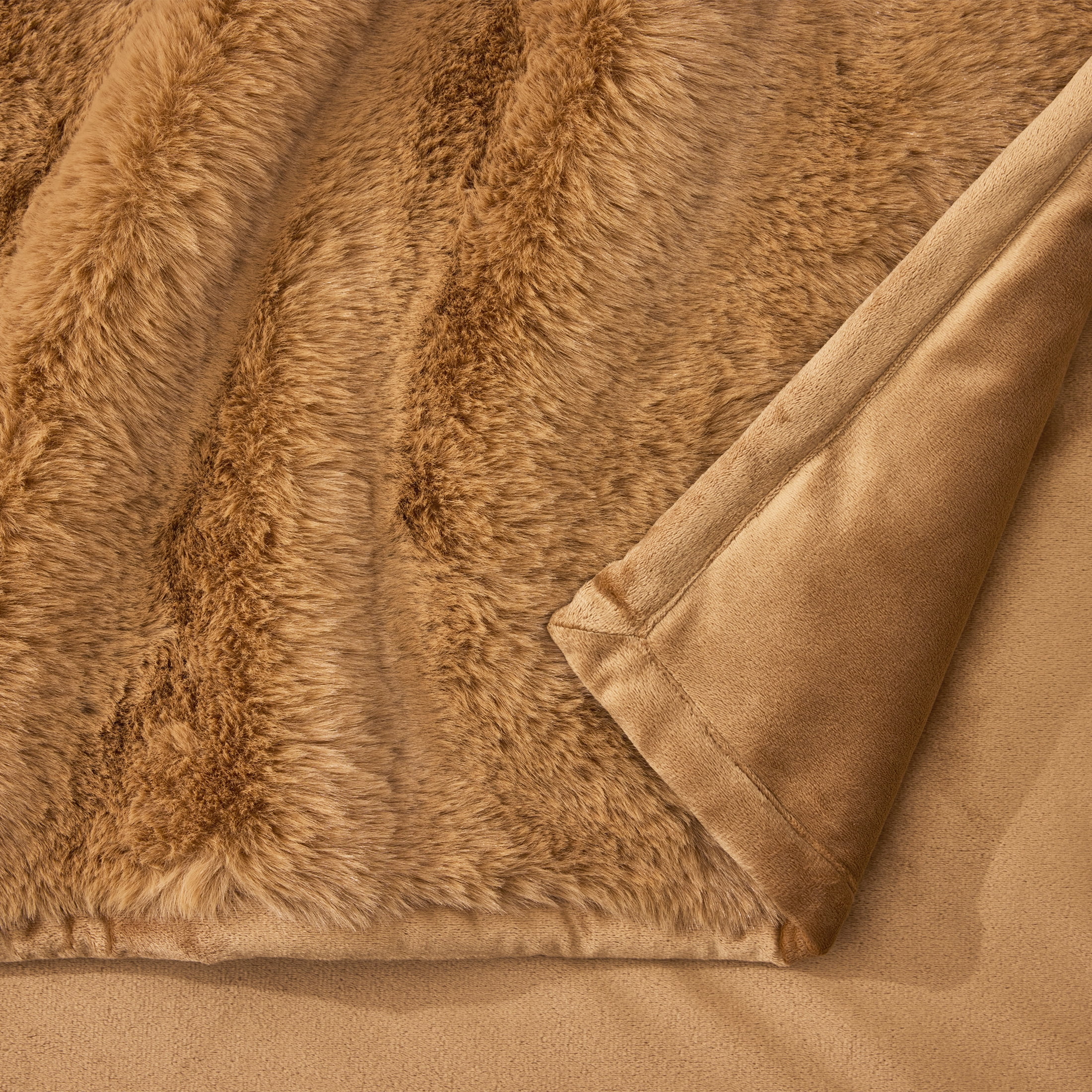 Better Homes & Gardens Dark Caramel Faux Fur Oversized Throw, 50 in x 72 in