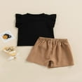 thumbnail image 4 of Kid Girl Short Skirts Outfits  Fly Sleeve Cartoon Letter Printed Crew Neck Tops + Solid Color Bow-Knot Decor Skirts Set, 4 of 7