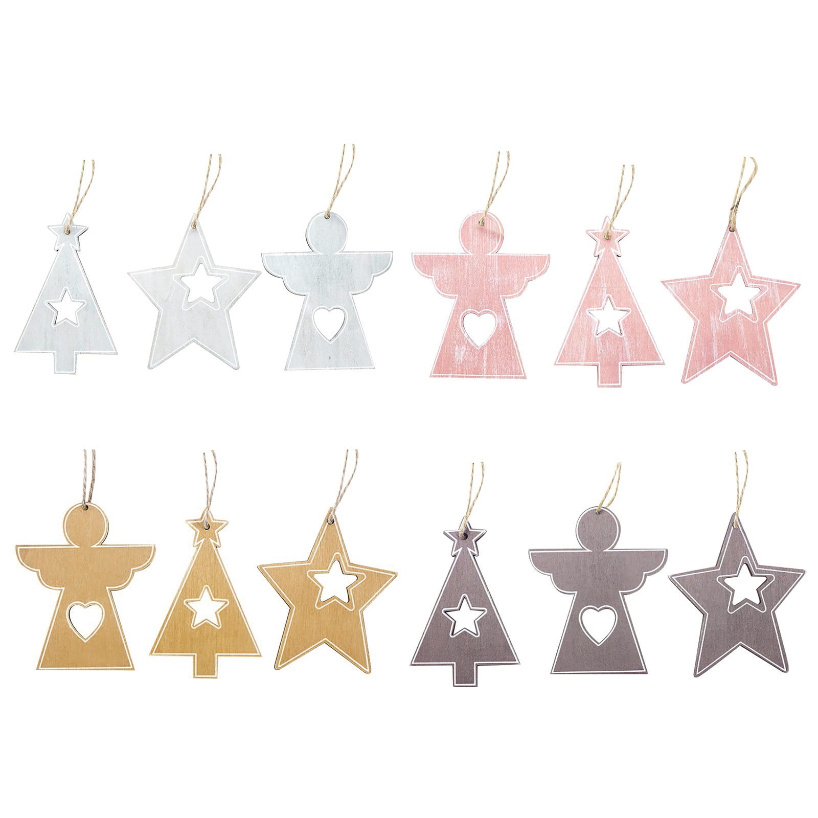 12 Pack Wooden Christmas Ornaments Pendants DIY Craft Christmas Tree