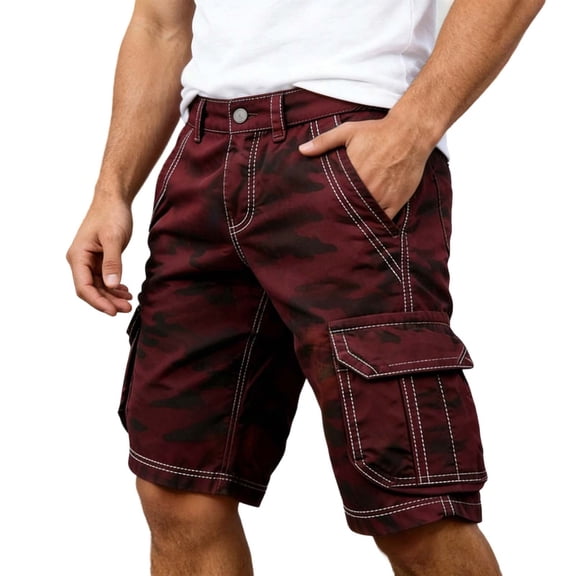 CONZONE Mens Cargo Shorts Buttons Summer Shorts For Men Camouflage Lightweight Loose Fit Outdoor Shorts With Pockets