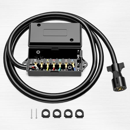 Heavy Duty 7 Way Plug Inline Trailer Cord with 7 Gang Junction Box - 8 Feet, Weatherproof