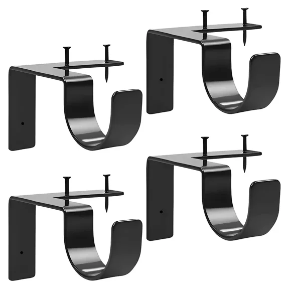 4Pc Bracket Hang Curtain Rod Holders Single Hook Right Into Window Frame Decor