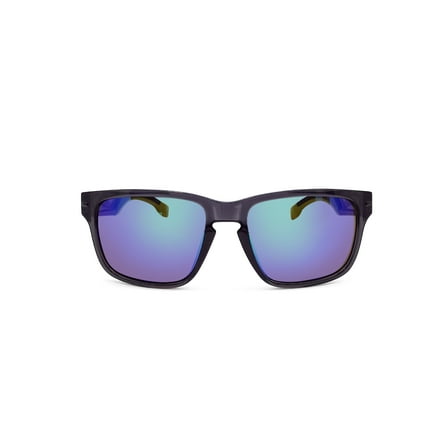 Mens Plastic Square Black Frame Blue Mirror Lens Sunglasses