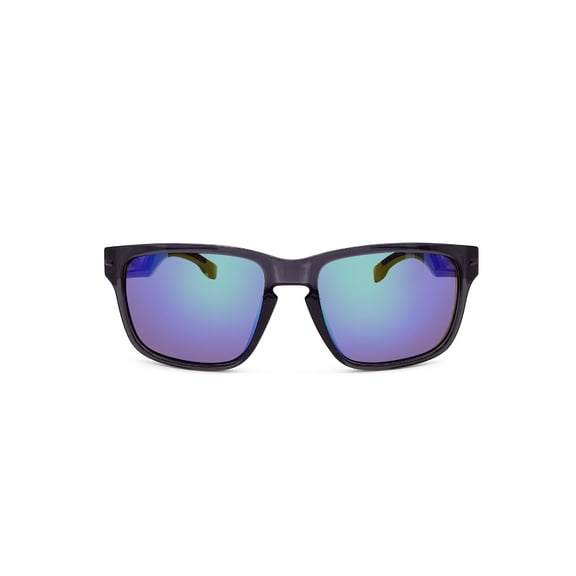 Mens Plastic Square Black Frame Blue Mirror Lens Sunglasses
