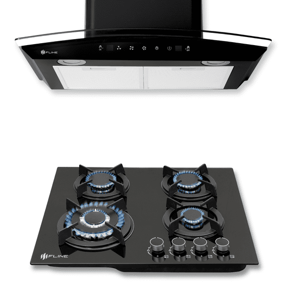 FLINE | Combo parrilla de gas y campana extractora 60 cm | Pared Touch | Negra | OS4CO60