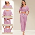 thumbnail image 5 of EA'S SECRET Womens Pajama Sets 100% Cotton Short Sleeve Top with Long Pants Sleepwear 2 Piece V Neck Loungewear Soft Knit (Dusty Rose,L）, 5 of 9