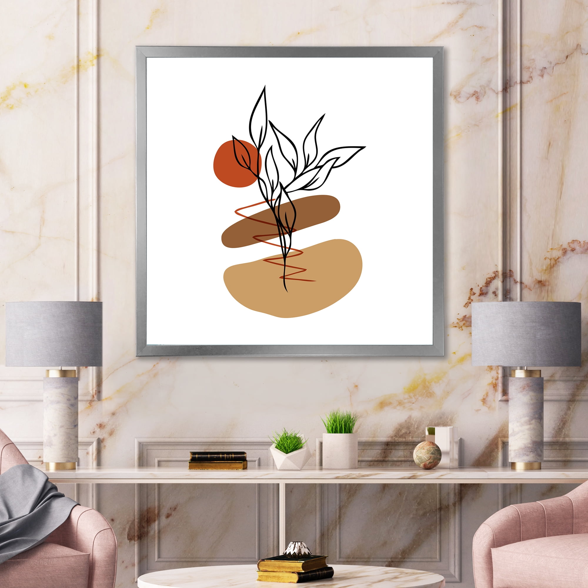 Designart 'Abstract Flowers Plants With Elementary Shapes II' Modern Framed Art Print