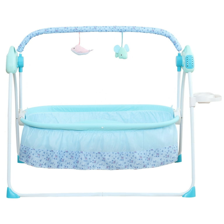 ZhdnBhnos Electric Baby Crib Cradle Auto Swing Infant Rocker Newborns Bassinet Musical Sleeping Basket Bed Foldable with Remote Control 5 Speed 25kg