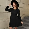 thumbnail image 3 of Women's Crew Neck Sweater Dress Long Lantern Sleeve Ribbed Knitted Mini Pullover Maternity Dresses, 3 of 5