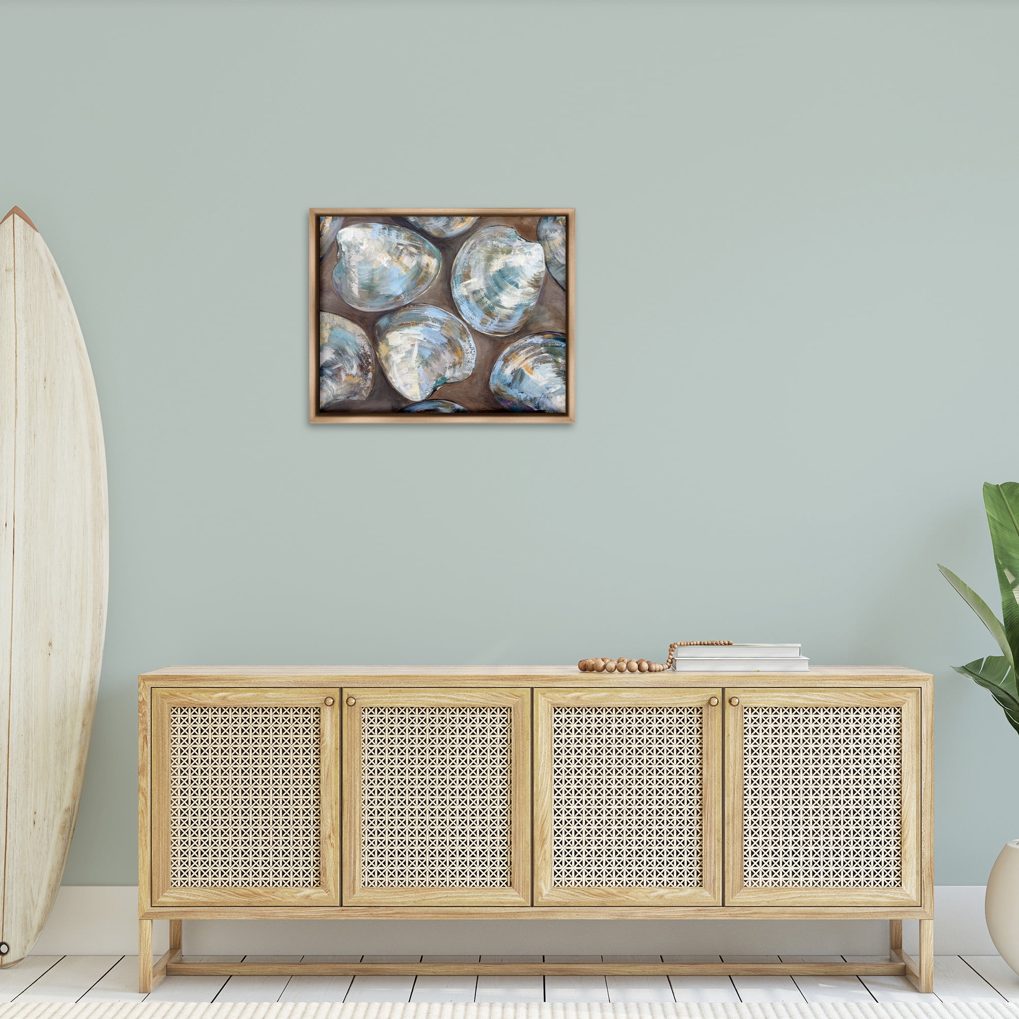 Stupell Industries Clam Shell Pattern Animals & Insects Painting Brown Floater Framed Canvas Art Print Wall Art, 31 x 25