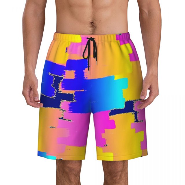 Colorful Colorblock Gym Shorts Summer Checkerboard Casual Beach Shorts Males Surfing Comfortable Custom DIY Swimming Trunks