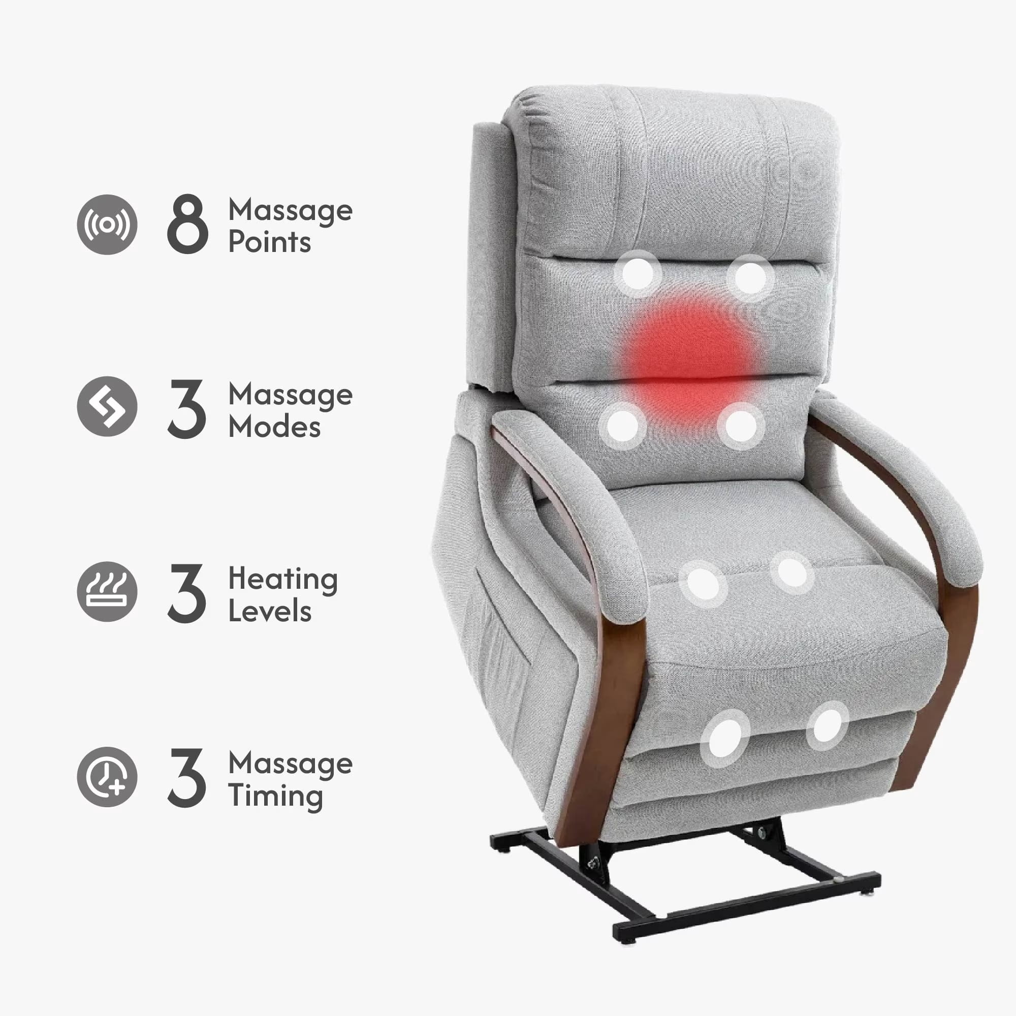 Avobird Power Lift Recliner Chair with Massage & Heat, Egyptian Suede Massage Chair, Side Pockets/Dual Motor Electric/Elderly-friendly, Gray
