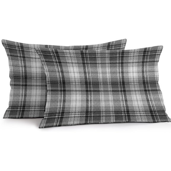 Lumbar Pillow Covers 20x12 Inch Set of 2, Gray Black Buffalo Plaid Waterproof Outdoor Pillow Covers, White Farmhouse Modern Striped Decorative Cushion Pillowcases for Couch, Sofa, Bed, Garden, Patio