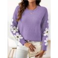 thumbnail image 2 of Ladies floral pattern round neck elegant long-sleeved off-shoulder pullover sweater, 2 of 7