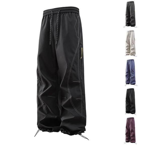 FRSASU Men's Solid Color Hiking Cargo Pants Fashionable Loose Windproof Waterproof Breathable and Lightweight Pants White