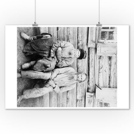 Two Russian Men outside Log House Photograph (9x12 Art Print, Wall Decor Travel Poster)