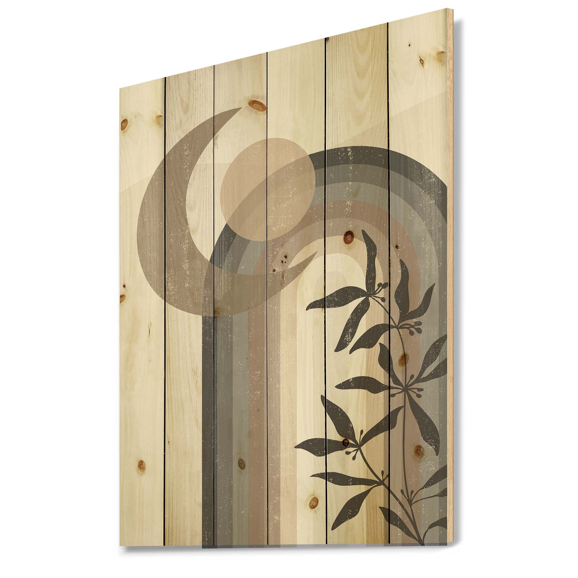 Designart 'Abstract Moon and Sun In Gray and Blue' Modern Print on Natural Pine Wood