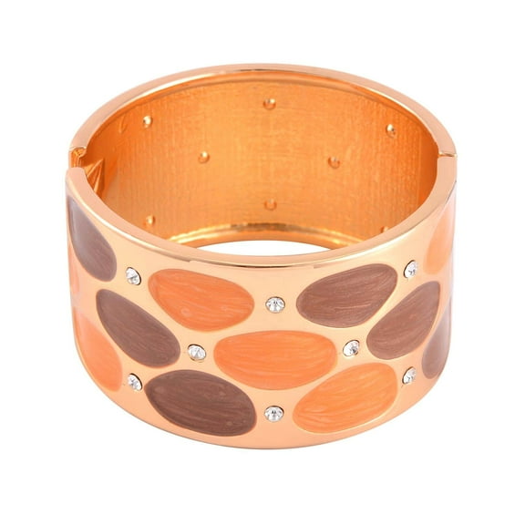 White Crystal Orange Brown Enameled Bangle Cuff Bracelet Jewelry Birthday Gifts Size 7"