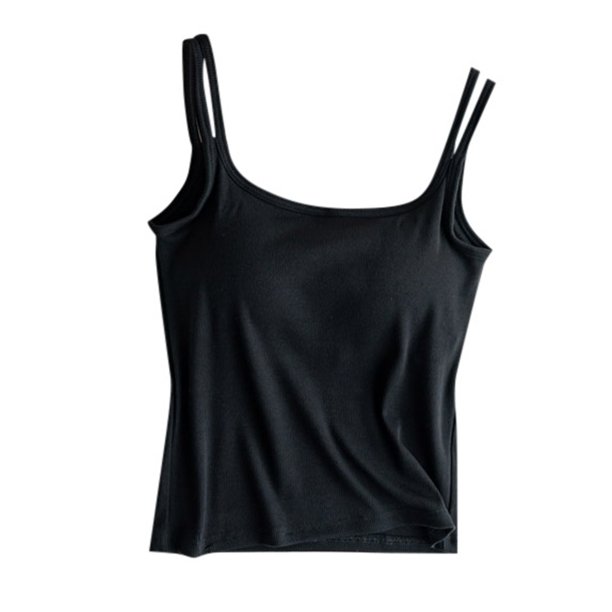 Prenda exterior de primavera-verano para mujer: camiseta sin mangas con tirantes y copas, color liso, mezcla de algodón elástico.