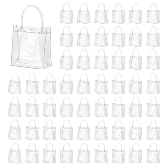 100 Pcs Clear Gift Bags with Handles Plastic Gift Bags Transparent Reusable Tote Bags Candy Goodie Bags for Wedding
