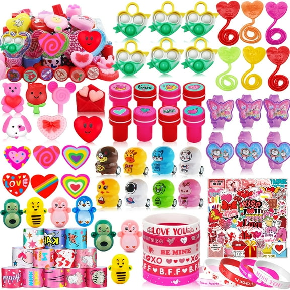 Mctuoba 130 Pack Valentines Day Party Favors for Kids, Treasure Box Toys for Classroom Prizes, Pinata Filler Goodie Bag Stuffers, Treasure Chest Carnival Gift Bulk Toys C113
