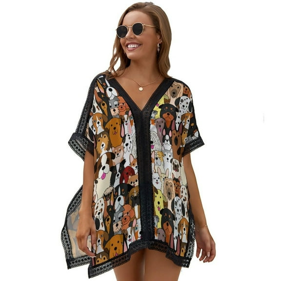 Cartoon Dachshund Puppy Dog Stylish Women's Swimsuit Coverup Summer Beach Cover Up Bathing Suit Dress