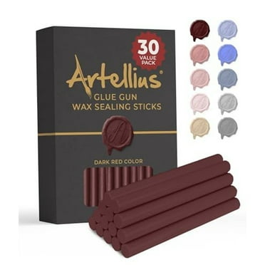 Artellius Premium Sealing Wax Sticks (Bulk 30 Pack) Wax Seal Glue Gun Sticks, Envelope Seal Wax for Stamp Seals - Perfect Wax Seal Sticks for Crafting, Invitations & Letters - Dark Red
