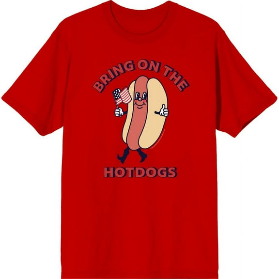 Americana Bring On The Hot Dogs Men's Red Crew Neck Short Sleeve Tee-Large