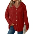 thumbnail image 7 of Kukoosong Women's Casual Jacket, Fashion Solid Color Long Sleeve Button Down Jacket, Hooded Button-Up V-Neck Sweater Coat, 7 of 7