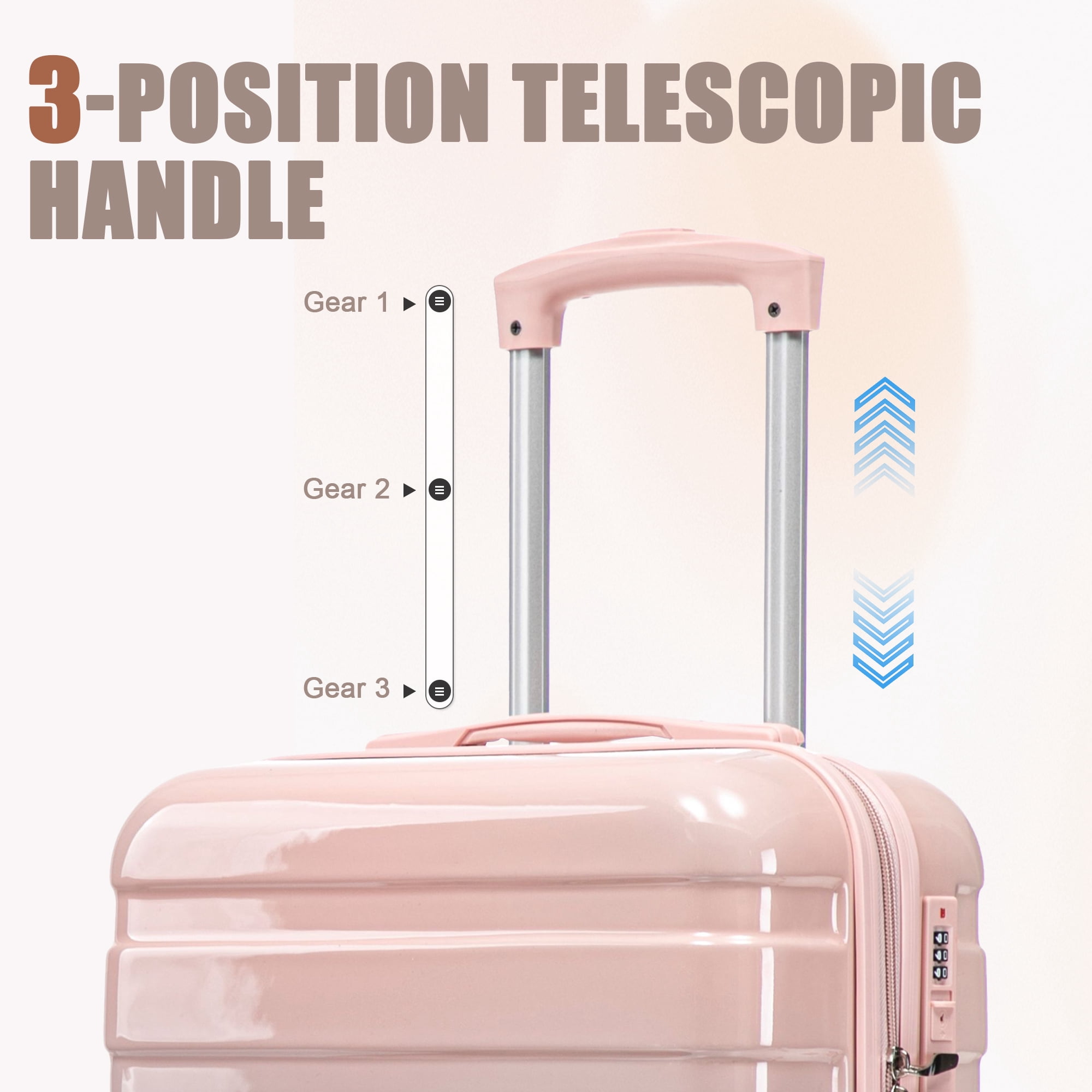 Alvantor 2 Piece Spinner Luggage Set, Gradient PC Hardshell Carry-On Suitcase with Cosmetic Case, 20″ + 14″Blue and Pink