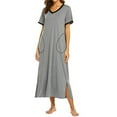 thumbnail image 4 of FRSASU Womens Short Sleeve Nightgown Cotton V-Neck Long Nightshirts Full Length Sleep Dress Side Slit Sleepwear with Pockets Gray, 4 of 8