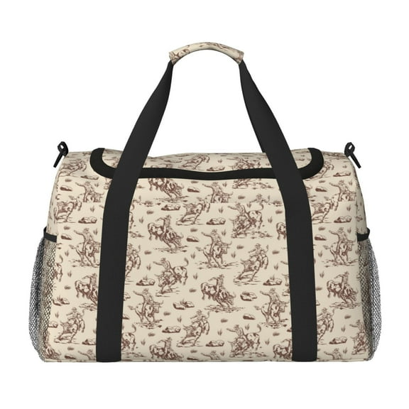 Picia Cowboy Sitting On Cow Back Print Travel Duffle Bag,Weekender Bags for Women with Shoe Compartment, Gym Duffel Bag with Wet Pocket, Hospital Bags for Labor and Delivery