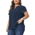 thumbnail image 4 of Agnes Orinda Women's Plus Size Blouses Notched V Neck Short Petal Sleeve Shirts Casual Tops 2X Dark Blue, 4 of 6