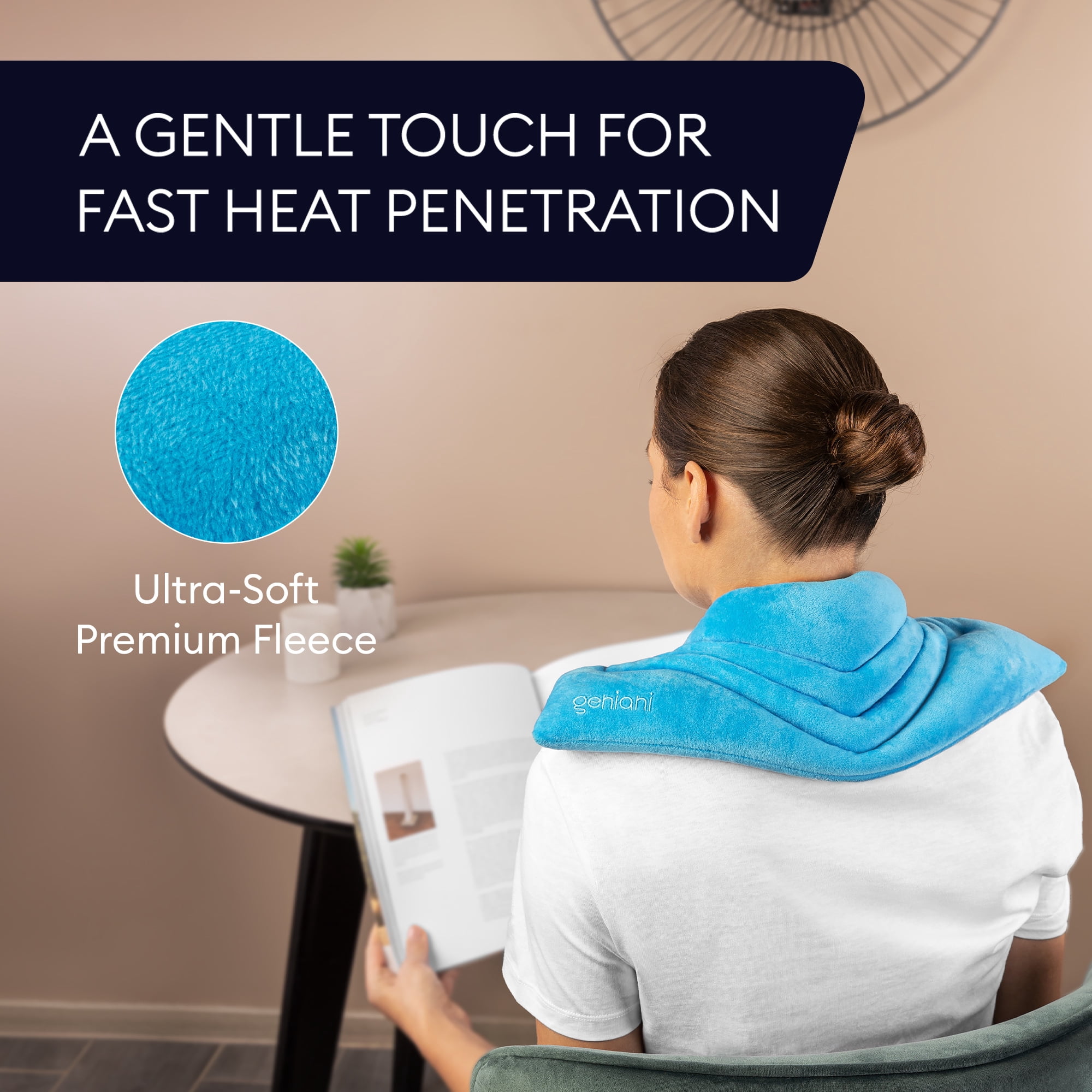 Geniani Microwavable Heating Pad for Neck, Shoulders & Muscle Relief – Cordless Hot & Cold Pad with Ultra-Soft Fabric for Pain & Cramps Comfort (8"×17", Azure Blue)