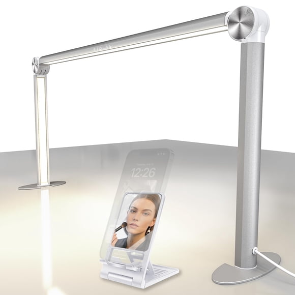 STOLAS Lampe à Ongles pour Bureau avec Support de Téléphone, Hauteur 14 Pouces 3 Modes 3000K-6000K Dimmable Lumière LED, Lampe de Bureau pour Technicienne en Ongles (Argent)