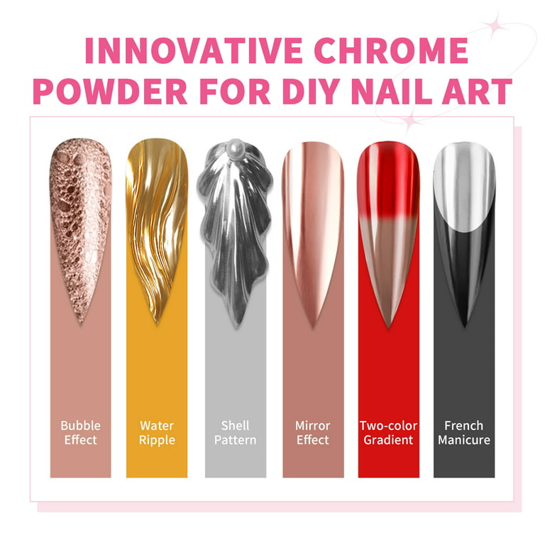 Saviland Chrome Nail Powder Set - 6 Colors Metallic Gold Chrome Nail Powder  Mirror Effect Holographic Chameleon Pigment Chrome Powder for Gel Nails