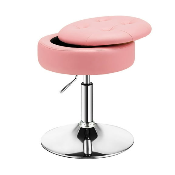 YYAo Adjustable 360° Swivel Storage Vanity Stool with Removable Tray-Pink