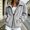 Gray, variant on Women’s Vertical Ribbed Fuzzy Zip‑Up Jacket, Big Turn‑Down Collar Loose Warm Casual Fall‑Winter Outer Coat Sky Blue L