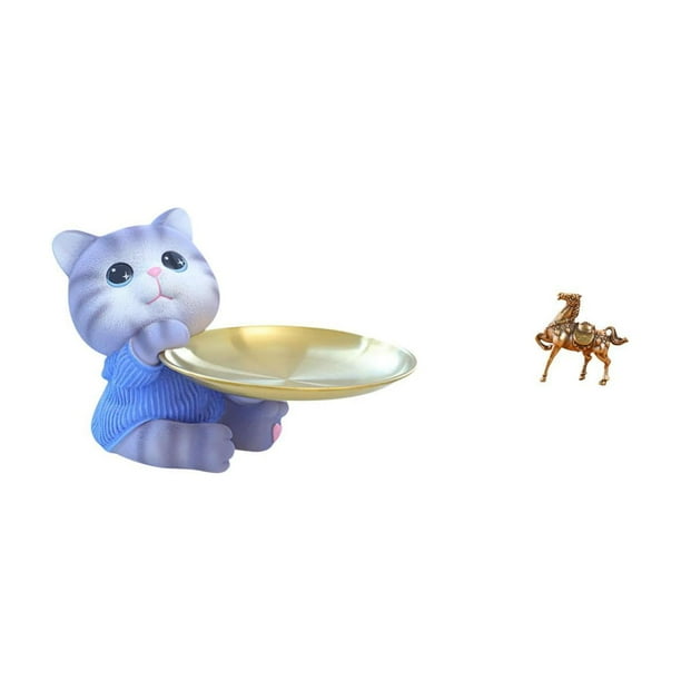 Bandeja Con Escultura Moderna De Resina De Gato Y Caballo, Ideal Para Mesa De Comedor, Armario, Estante, Oficina, Dormitorio, Decoración Del Hogar, Joyería, Aperitivos, Adorno O Regalo.