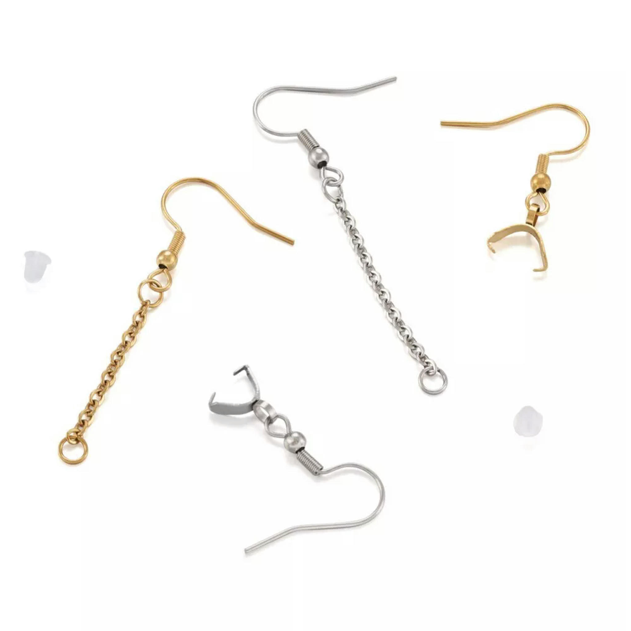 U8MO 1 Box Stainless Steel Hooks Ear Wire with Ice Pick Pinch Bails Jewelry Findings