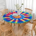thumbnail image 3 of Rainbow Tie Dye Mandala Pattern Round Fitted Tablecloth with Elastic Edge,Dining Table Cover Waterproof,Outdoor Round Tablecloth for Camping,Dining,Indoor and Outdoor, 3 of 7
