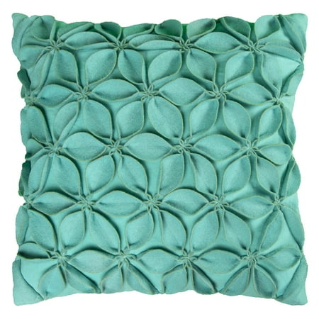 Rizzy Home Decorative Poly Filled Throw Pillow Solid Botanical Petals 18"X18" Turquoise